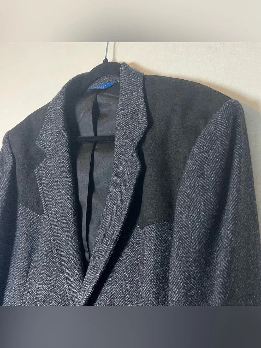 Pendleton Woolen Mills Herringbone Sport Coat Gray Suede Yoke Western Sz. 42L